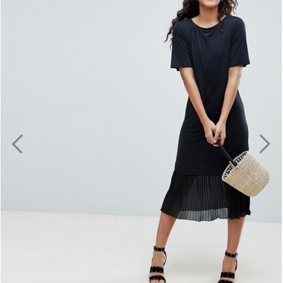 ASOS Dresses & Skirts - ASOS Black Stretch Pleated Hem Midi T-Shirt Dress